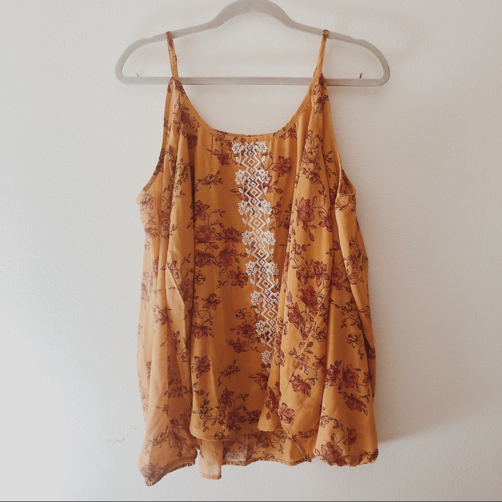 orange floral cold shoulder top